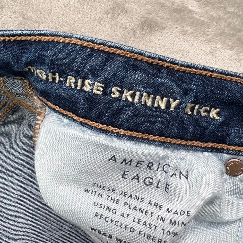 American Eagle High-Rise Skinny Kick Jeans Womens 4 Long Blue Stretch Raw Hem - Picture 13 of 16